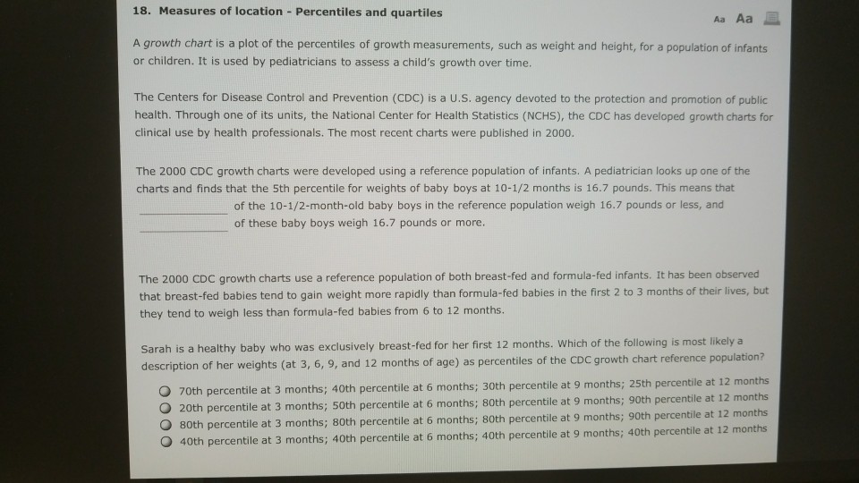 Solved 18 Measures Of Location Percentiles And Quartiles