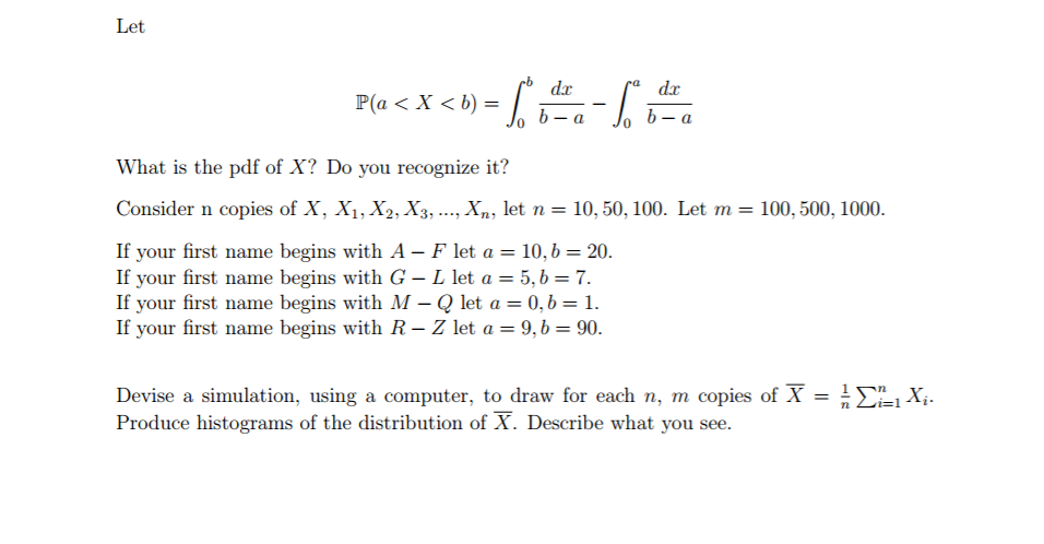 Solved Let P A X B Integral B 0 Dx B A Integr Chegg Com