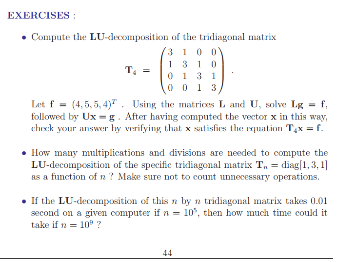 Solved Exercises Compute The Lu Decomposition Of The Tri Chegg Com