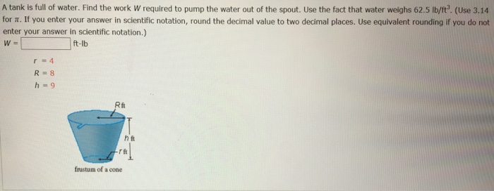 Solved A Tank Is Full Of Water Find The Work W Required Chegg Com
