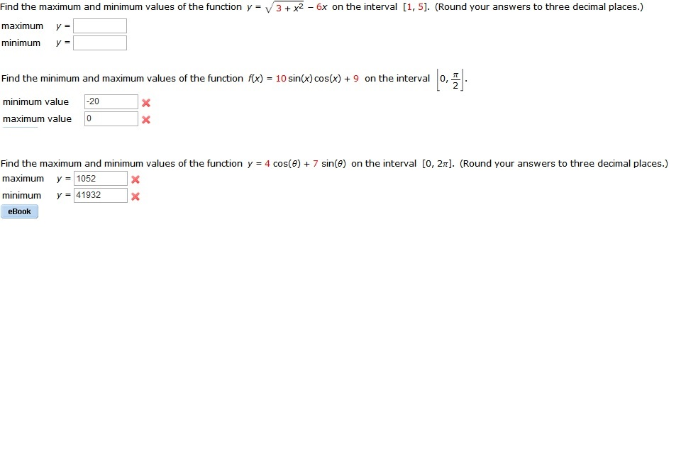 Solved Find The Maximum And Minimum Values Of The Function Y Chegg Com