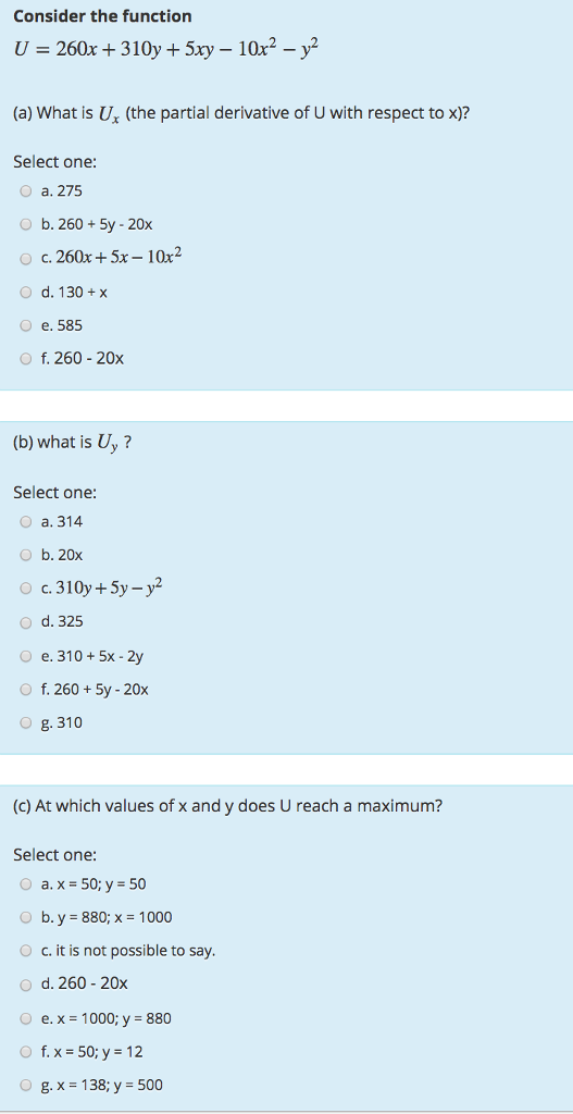 Solved Consider The Function U 260x 310y 5xy 10x Chegg Com