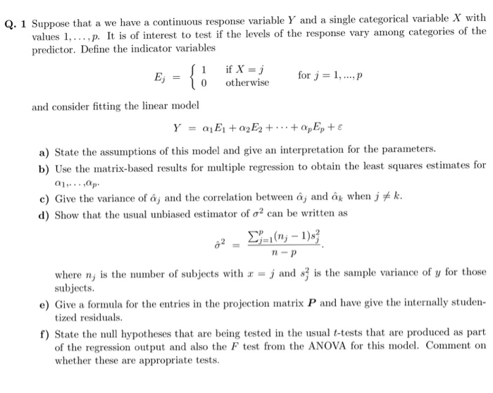Suppose That A We Have A Continuous Response Variable Chegg Com