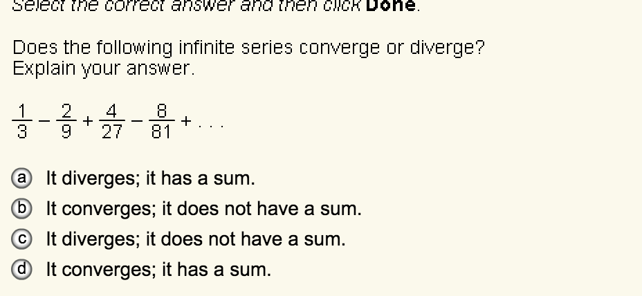 What is the sum of the infinite series 1 3 2 9 4 27 8 81?