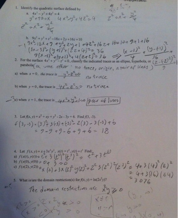 1 Identify The Quadratic Surface Defined By A 4x Chegg Com