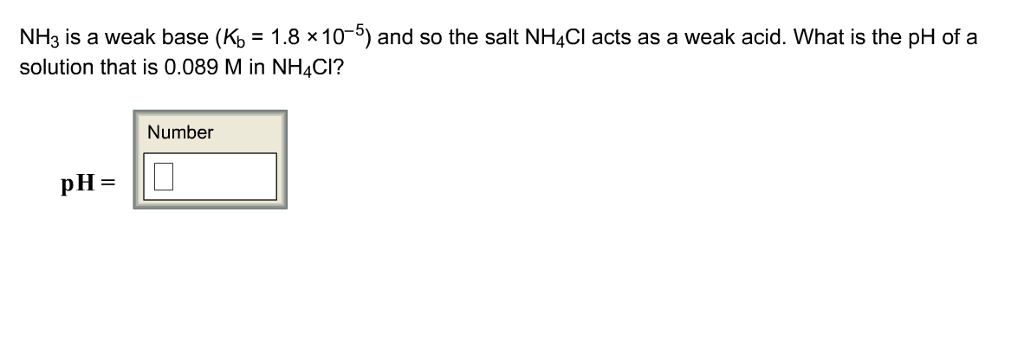 Solved Nh3 Is A Weak Base Kb 1 8 10 5 And So The Sa Chegg Com