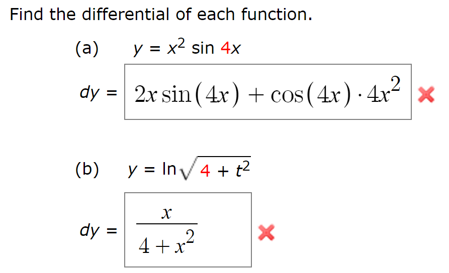 Solved: Find The Differential Of Each Function. A) Y = X^2 ...