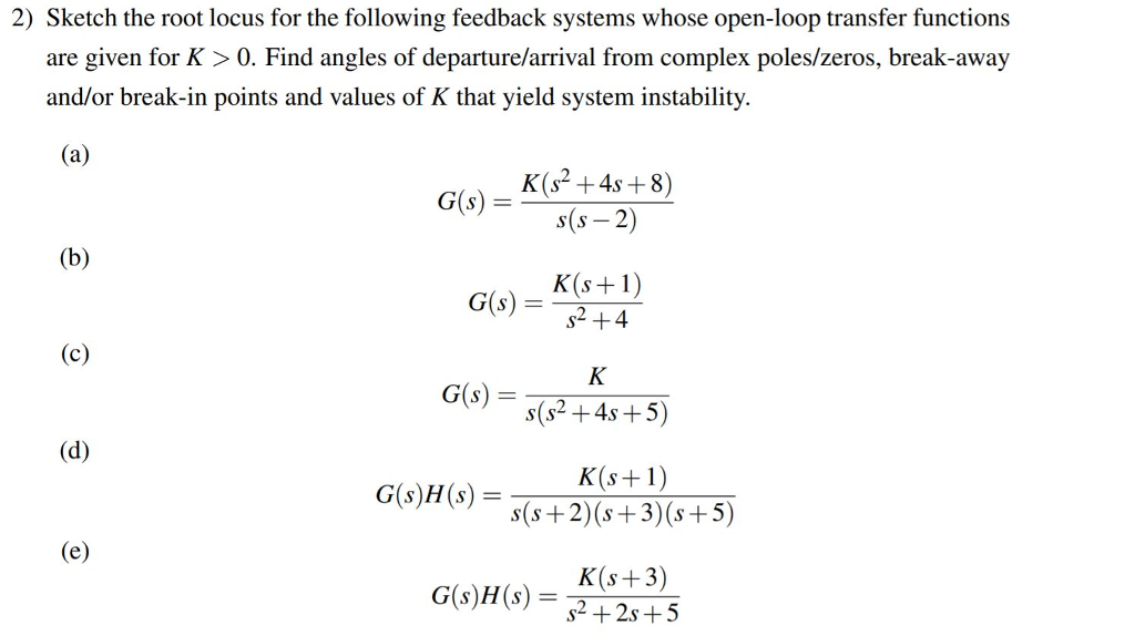 Solved 2 Sketch The Root Locus For The Following Feedbac