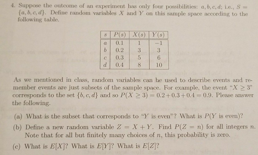 Solved A B C Dy Define Random Variables X And Y On T Chegg Com