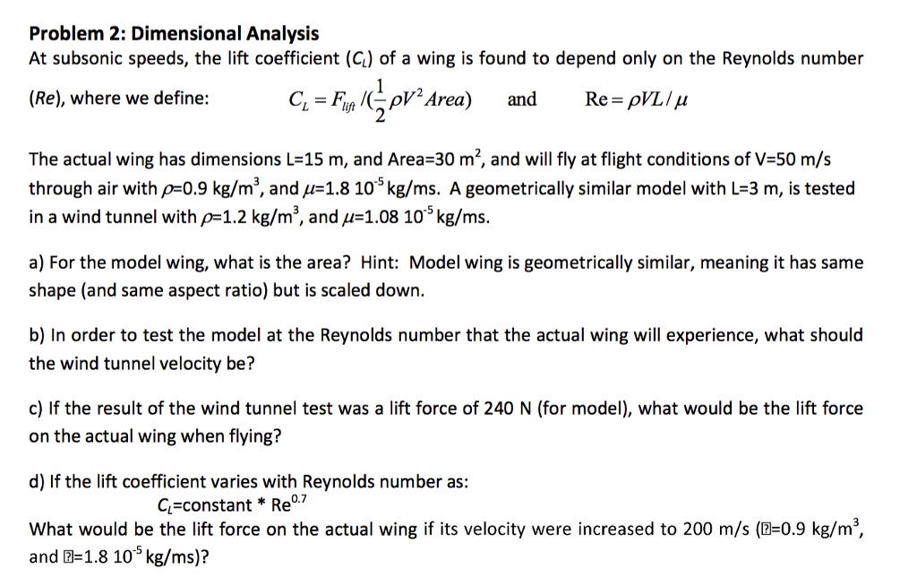 Solved Problem 2 Dimensional Analysis At Subsonic Speeds Chegg Com