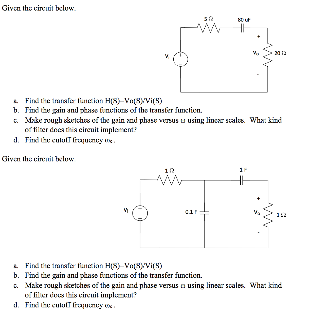Solved Given The Circuit Below Find The Transfer Functio Chegg Com