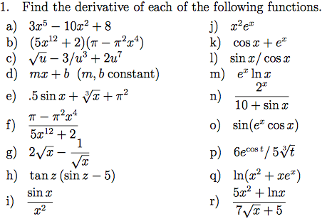 Solved Find The Derivative Of A C G H J O P And Q Chegg Com