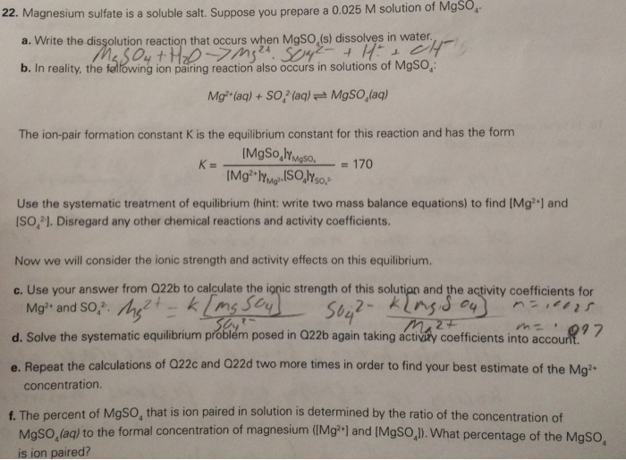 Solved Magnesium Sulfate Is A Soluble Salt Suppose You P Chegg Com