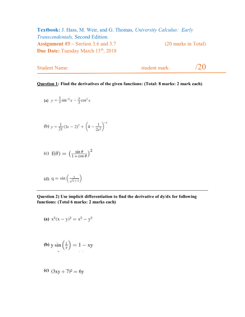 Question: Textbook: J. Hass, M. Weir, and G. Thomas, University Calculus: Early Transcendentals, Second Edi.