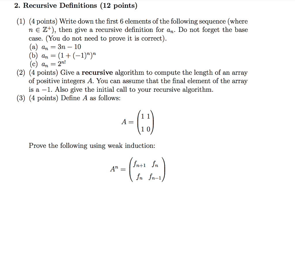 Solved 199. Recursive Definitions (19199 points) (19) (19 points)  Chegg.com