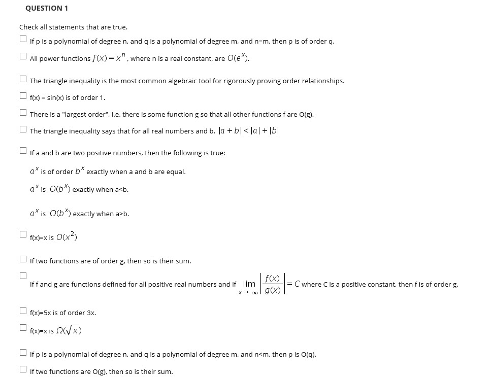 Solved Question 1 Check All Statements That Are True If P Chegg Com
