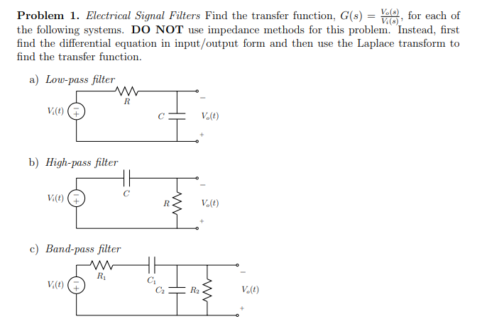 Uitstralen Viskeus Geleend Solved Problem 1. Electrical Signal Filters Find the | Chegg.com