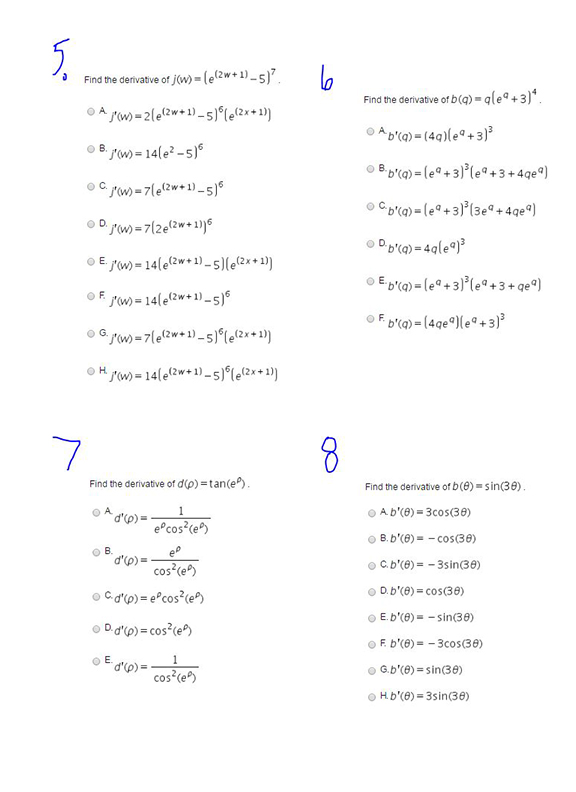 Solved Find The Derivative Of J W E 2 W 1 5 7 Chegg Com