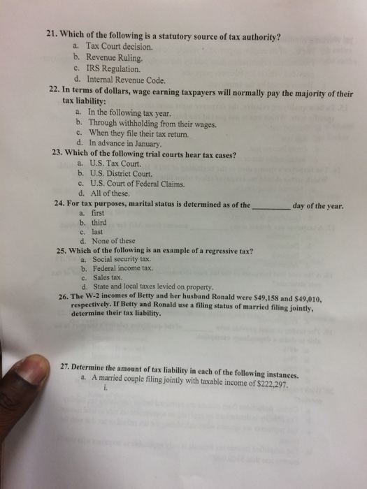 Solved 21. Which of the following is a statutory source of | Chegg.com