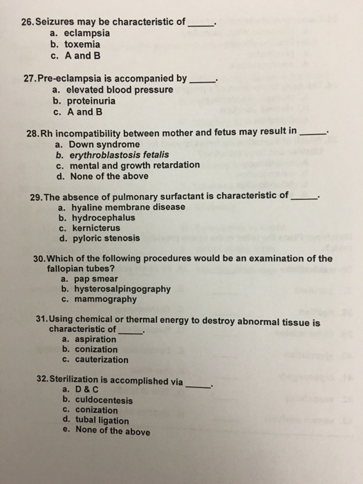 Solved 26 Seizures May Be Characteristic Of A Eclampsia Chegg Com