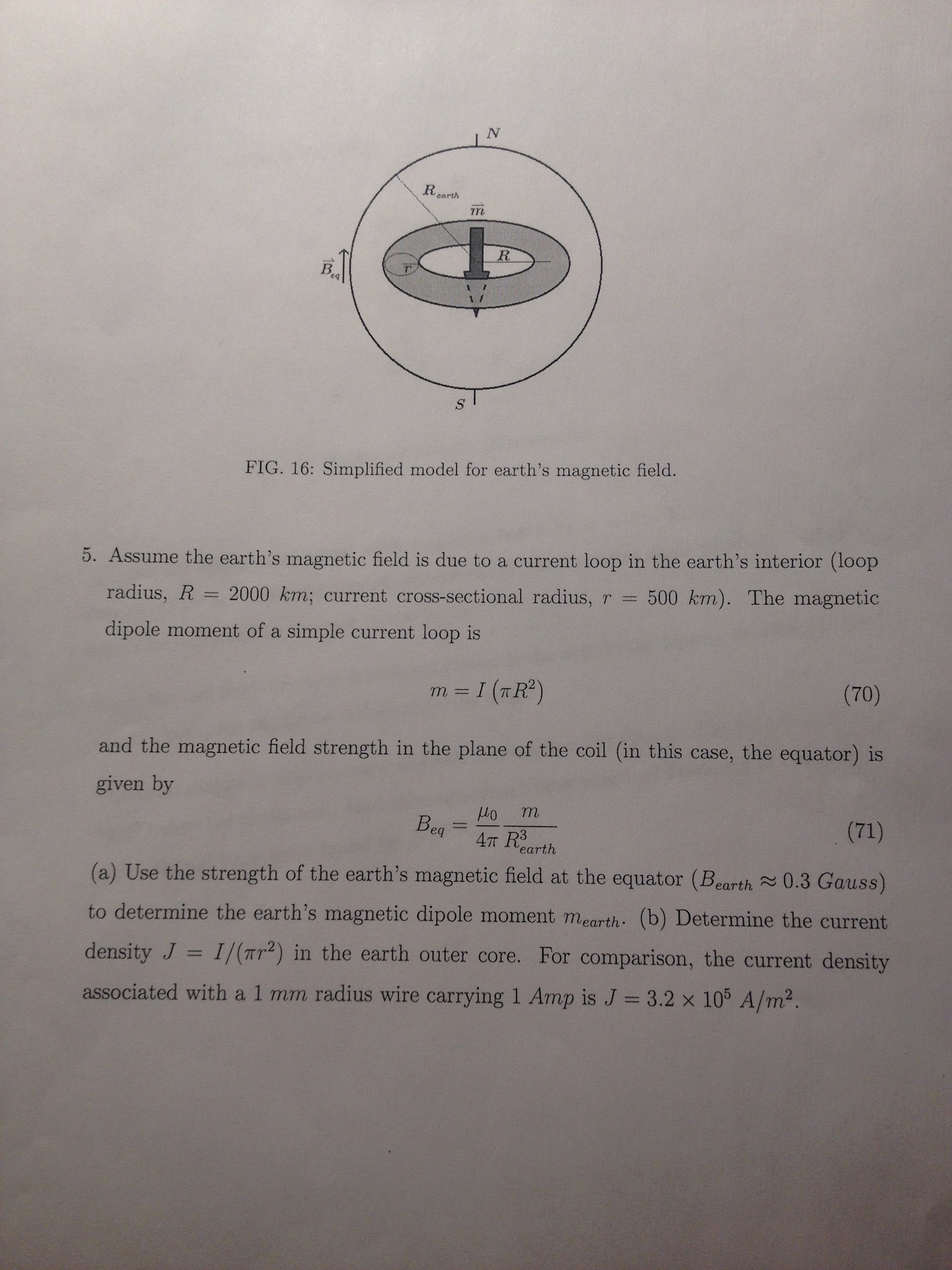 Solved Assume The Earth S Magnetic Field Is Due To A Curr