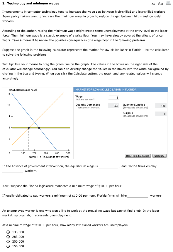 Solved 3 Technology And Minimum Wages Aa Aa Improvements
