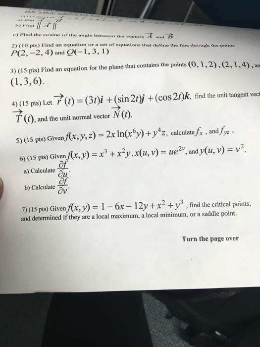 Solved Find The Cosine Of The Angle Between The Vectors A Chegg Com