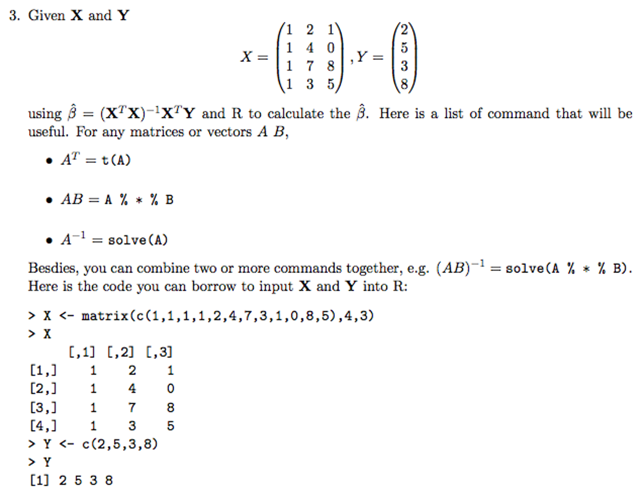 Solved Given X And Y X 1 2 1 1 4 0 1 7 8 1 3 5 Y Chegg Com