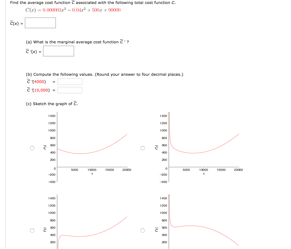 Solved Find The Average Cost Function C Associated With T