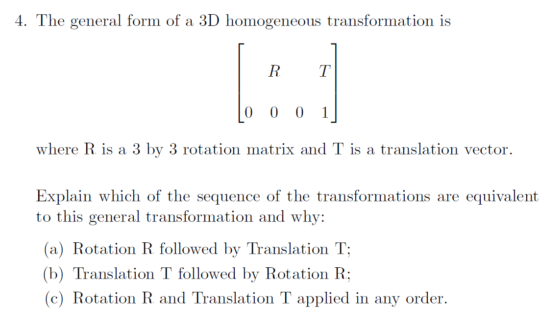 Download Solved: The General Form Of A 3D Homogeneous Transformatio ...