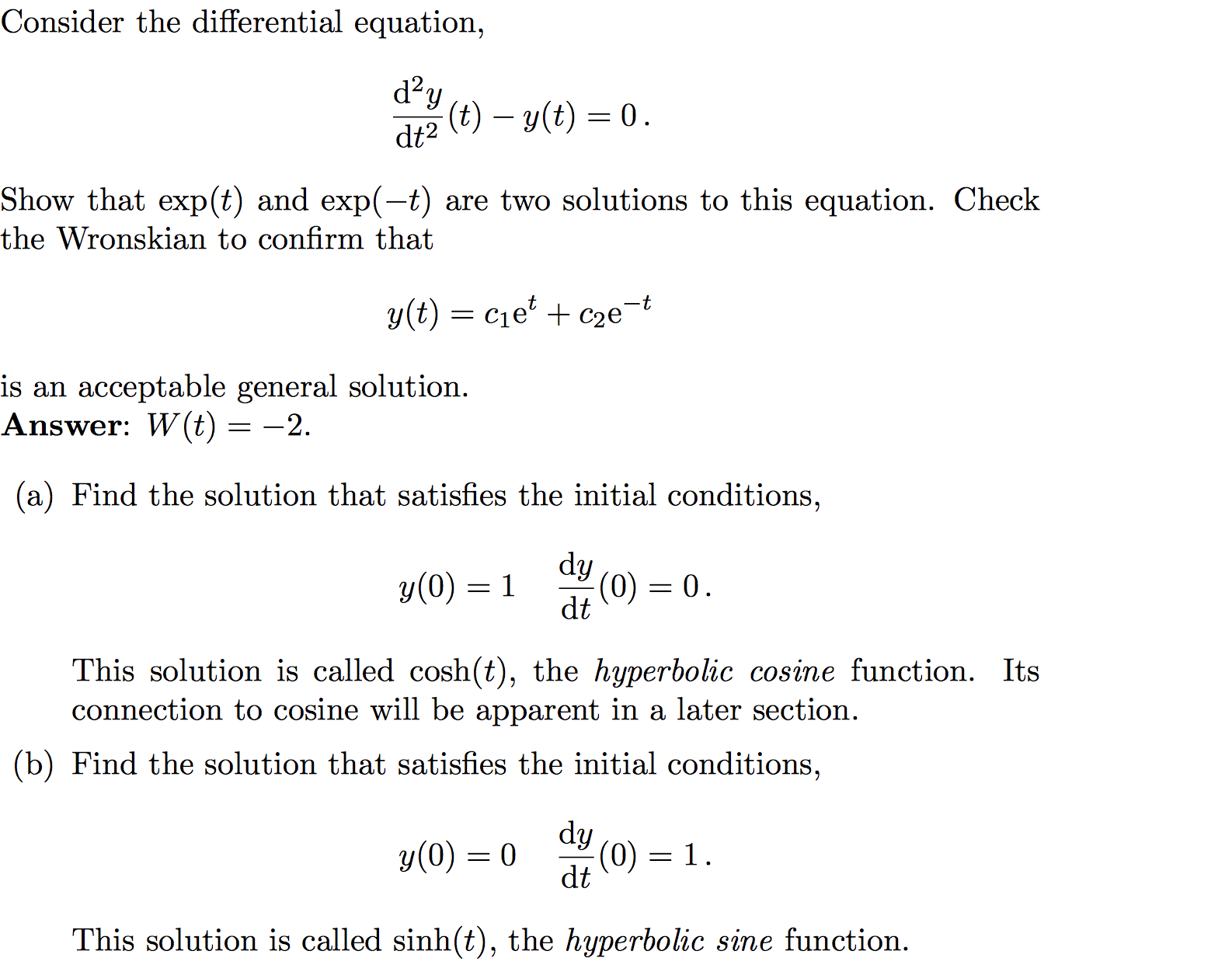 Consider The Differential Equation D2y Dt2 T Y T Chegg Com