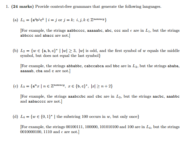 Solved Provide Context Free Grammars That Generate The Fo Chegg Com