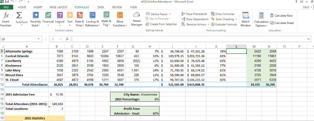 Solved e02h3JobFairAttendance Microsoft Excel FILE HOME | Chegg.com
