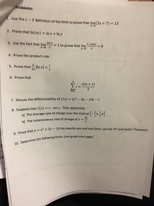 Solved Use The Epsilon Delta Definition Of The Limit To Chegg Com