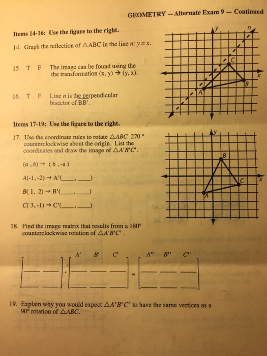 Solved Graph The Reflection Of Delta Abc In The Line N Y X T Chegg Com