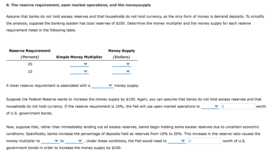 Solved 8 The Reserve Requirement Open Market Operations - 