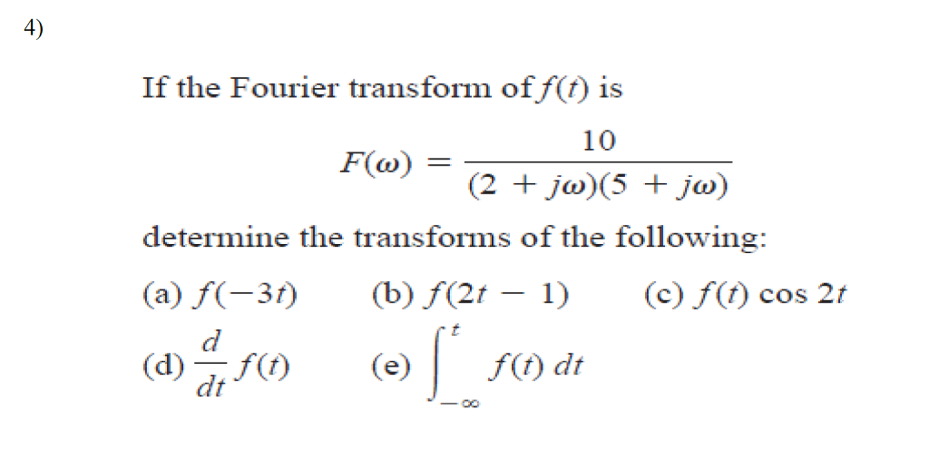Solved If The Fourier Transform Of F T Is F W 10 2 Chegg Com