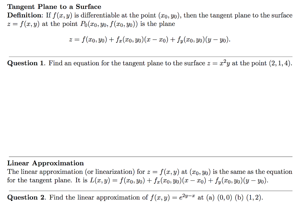 Solved Tangent Plane To A Surface Definition If F X Y Chegg Com