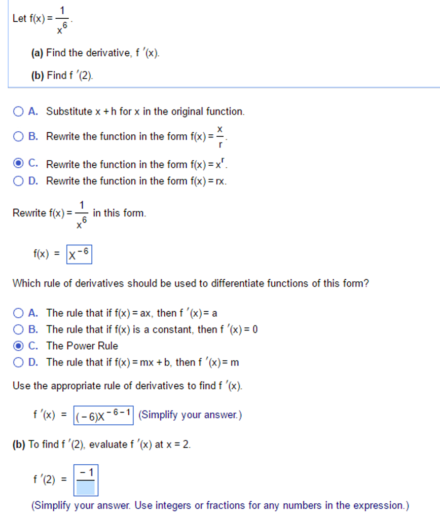 Solved Let F X 1 X 6 Find The Derivative F X Fin Chegg Com