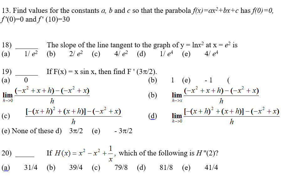 Solved Find Values For The Constants A B And C So That T Chegg Com