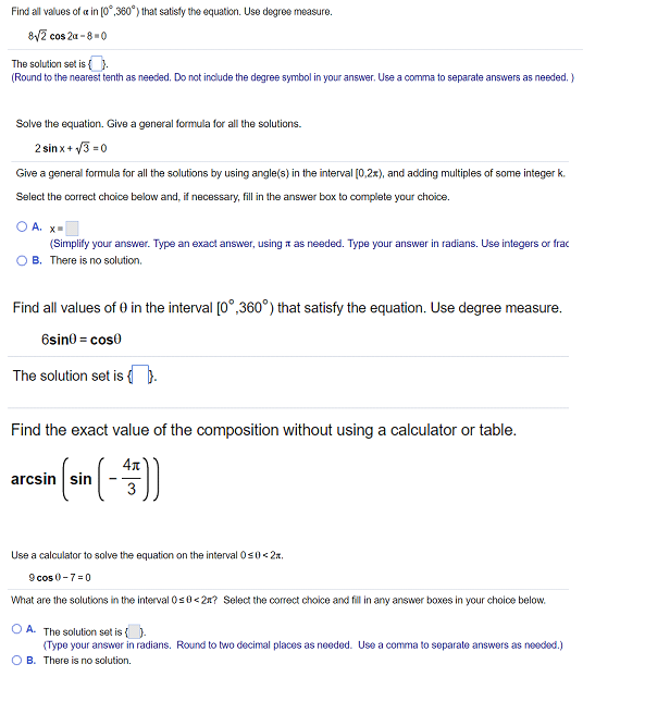 Solved Find All Values Of A In 0 Degree 360 Degree Tha