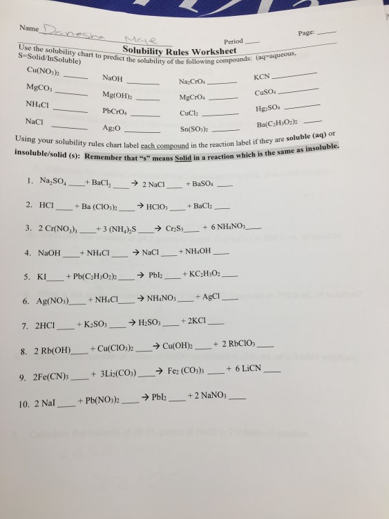 Solved Name Page Period- Solubility Rules Worksheet Use the | Chegg.com