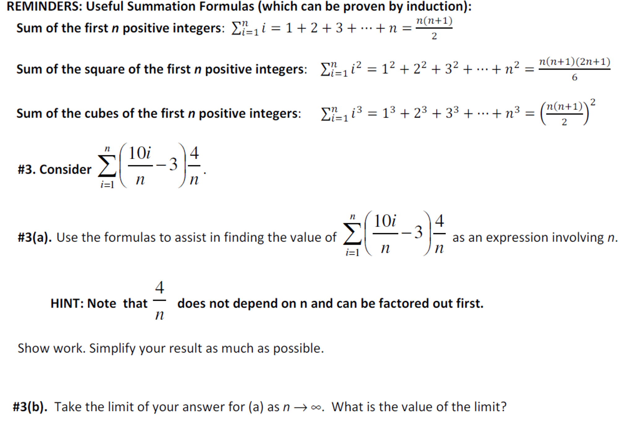 Solved Useful Summation Formulas Which Can Be Proven By Chegg Com