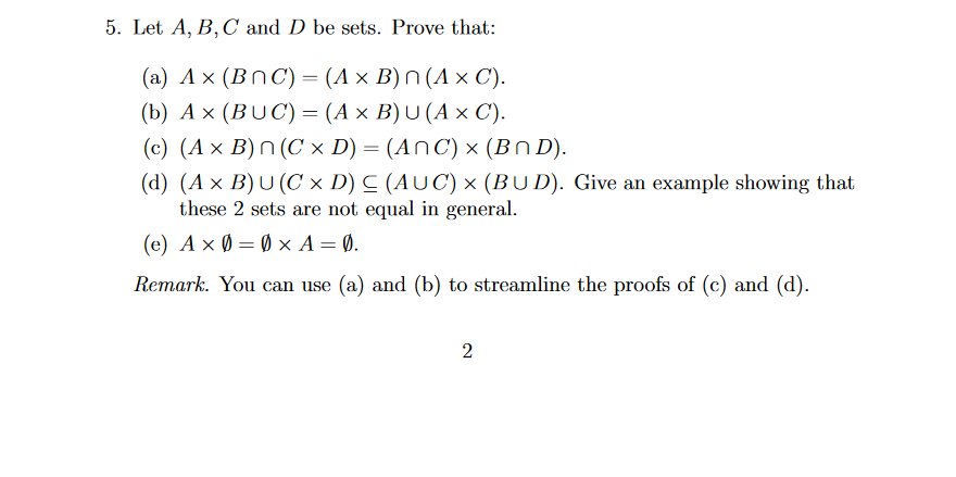 Solved 5 Let A B C And D Be Sets Prove That A A Chegg Com