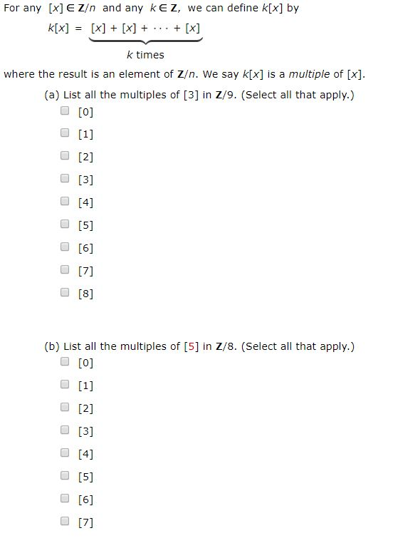 Solved For Any X E Z N And Any Ke Z We Can Define K X Chegg Com