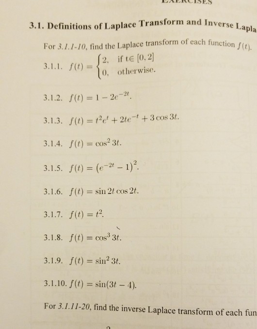 Solved Se Lapla Flt 3 1 Definitions Of Laplace Transfo Chegg Com