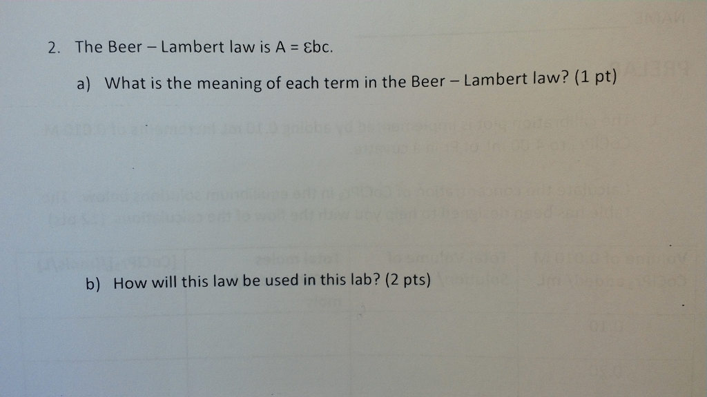 Solved The Beer Lambert Law Is A Epsilon Bc What Is Chegg Com