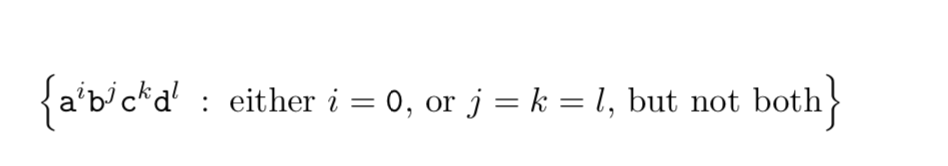 aibjCkdI : either i 0, or j = k = 1, but not both