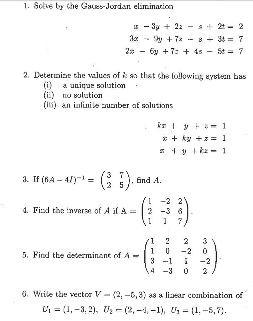 Solved Solve By The Gauss Jordan Elimination X 3y 2z Chegg Com