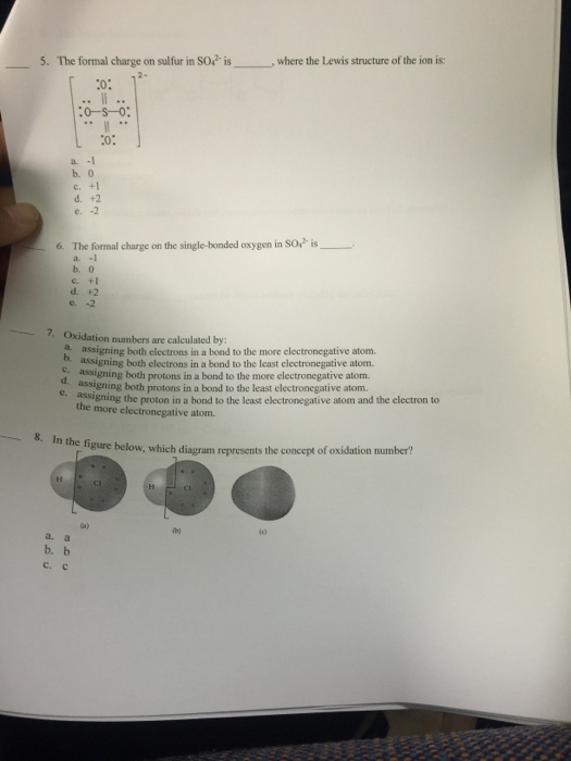 Solved The Formal Charge On Sulfur In SO_4^2 Is Where Th